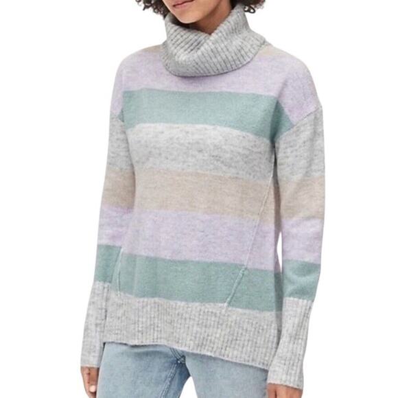 Gap Brushed Turtleneck Sweater Women L Striped Green Purple Relaxed Preppy Cozy - Picture 15 of 15